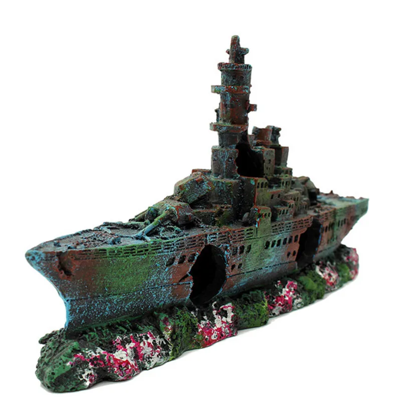 

Resin Artificial Fish Tank Sunk Boat Decoration Navy Destroyer Vessel Aquarium Wreck Sunk Ship Ornament Hiding Shelter For Fish