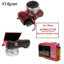 New Genuine Leather Half Body Video Camera Case Bag For Sony A5000 A5100 Camera Protective Cover Bottom Pouch