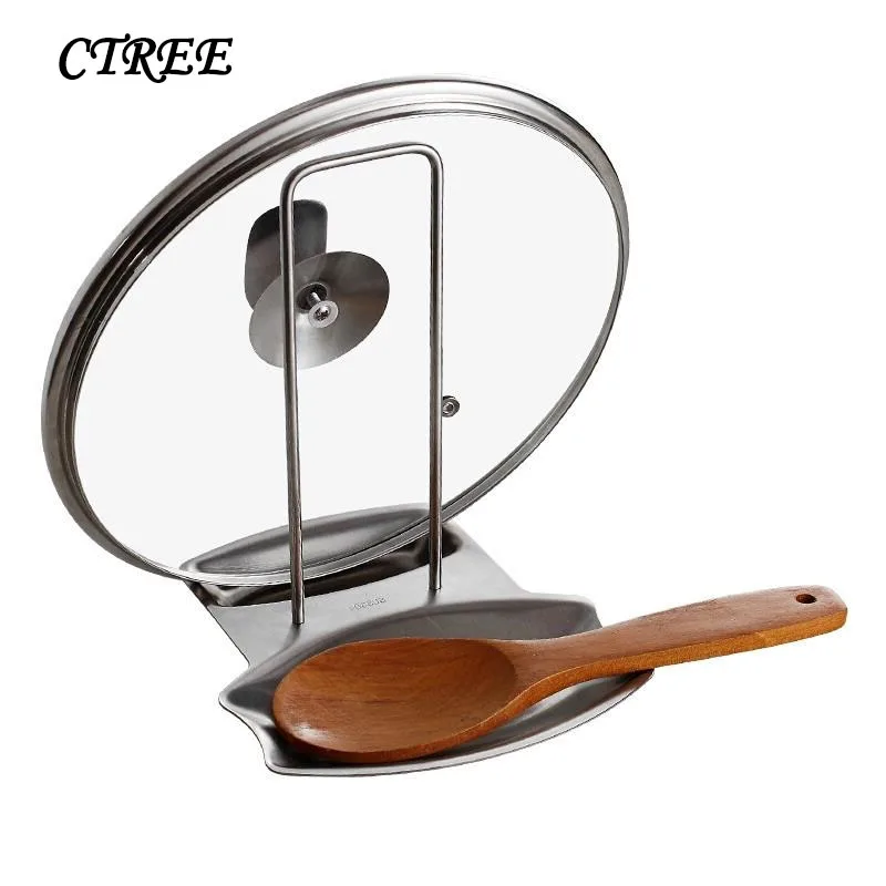 

CTREE 1Pc Kitchen Stainless Steel Detachable Pot lid Holder Spoon Rest Pot Clips Shelf With Drain Kitchenware Storage Rack C737