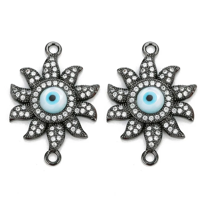 Zircon Gemstones Pave Turquoise Eye Sun Sunflower Bracelet Connector Charm Beads 
