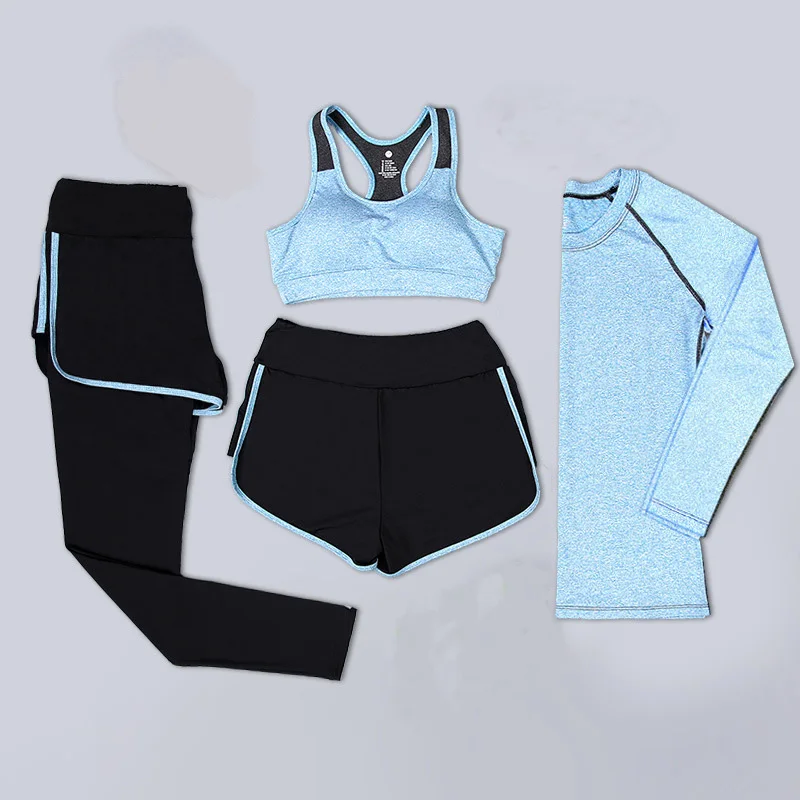4 Piece Yoga Set Women Yoga Clothes UMLIFE Fitness Running Outdoor Tracksuit Patchwork Sport Yoga Suit High Elastic Sports Set (8)