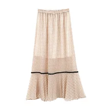 Юбка рыбий хвост Женская летняя Клетчатая шифоновая юбка Новая летняя юбка длинная юбка в стиле "Ретро"