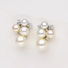925 silver real natural big The new 925 Sterling Silver 8 round strong natural pearl earrings are genuine white ear jewelry