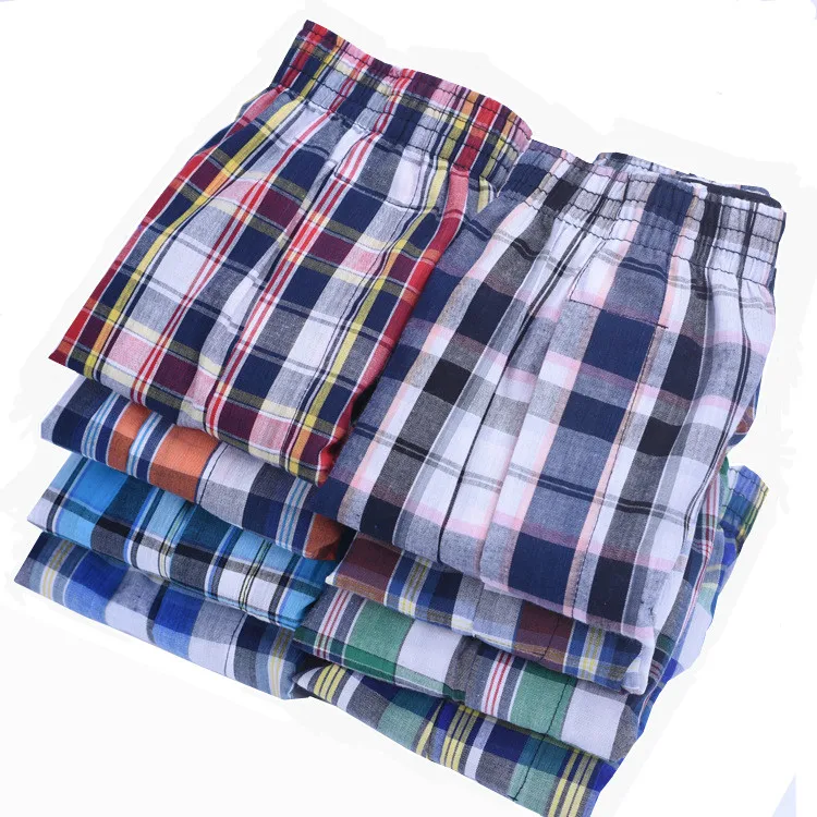 

4pcs/lot Underpants Man Woven Combed Cotton Boxer Shorts Men Boxers Plaid Loose Men's Underwear Breathable Male Family Panties