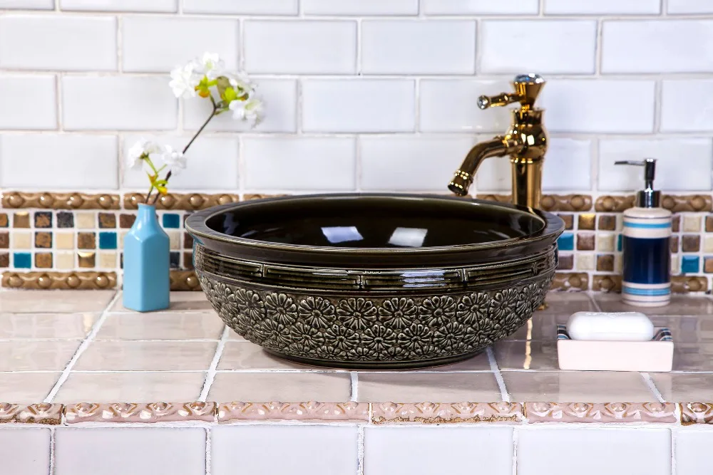 Bathroom ceramic sinks Countertop black antique Ceramic bathroom sink wash basin (1)
