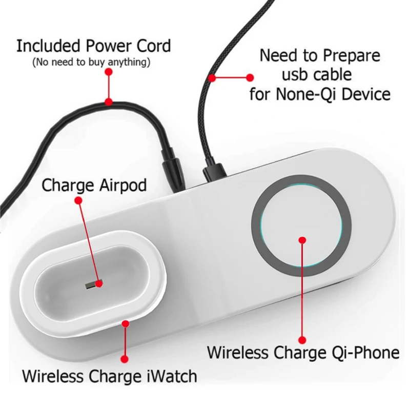 W3 4 в 1 10 Вт Беспроводная зарядная подставка для iPhone USB Qi зарядная док-станция для Apple Watch Airpods для samsung S9 S8 S7 US EU затычки