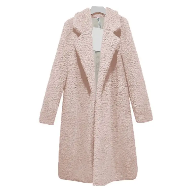 Женское пальто из искусственного меха с длинным рукавом, свободное плотное Женское шерстяное пальто, зимнее женское теплое длинное пальто