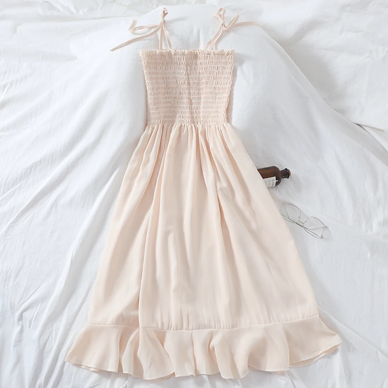 

Korean Dress Elegant Chiffon Dress Sundress Summer Beach Dresses Woman Party Night Ruffle Vintage Sexy Boho Bohemian Pink 2019