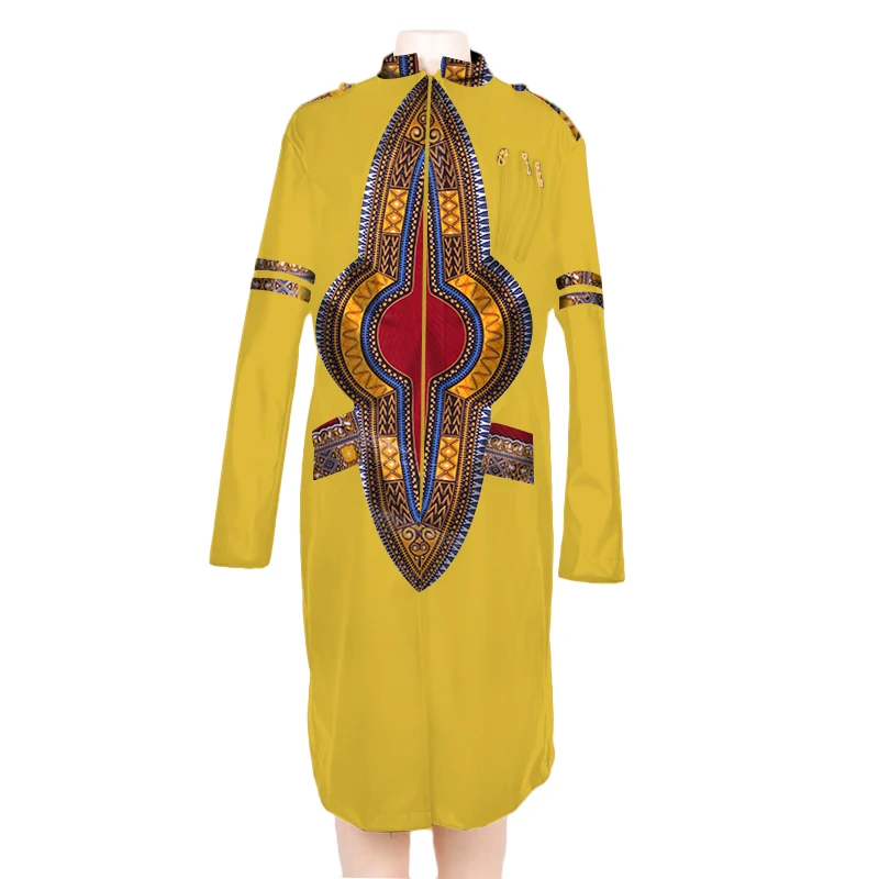Осенние африканские платья для женщин 2018 с длинным рукавом и колено платье Африканский принт хлопок Одежда для женщин Африканское платье