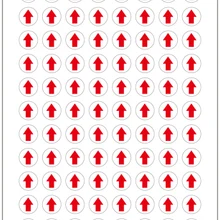 Розничная 0,8 см 19500 шт./лот круглый красными стрелками самоклеющиеся Стикеры этикетки для упаковочной промышленности этикетка 260 штук/лист