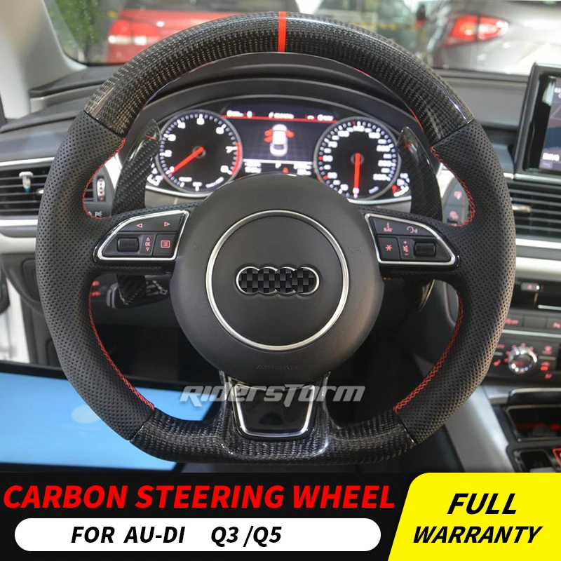 Индивидуальное Рулевое колесо для Audi Q3 Q5, кожа, углеродное волокно, рулевое колесо, планки, универсальные запасные аксессуары
