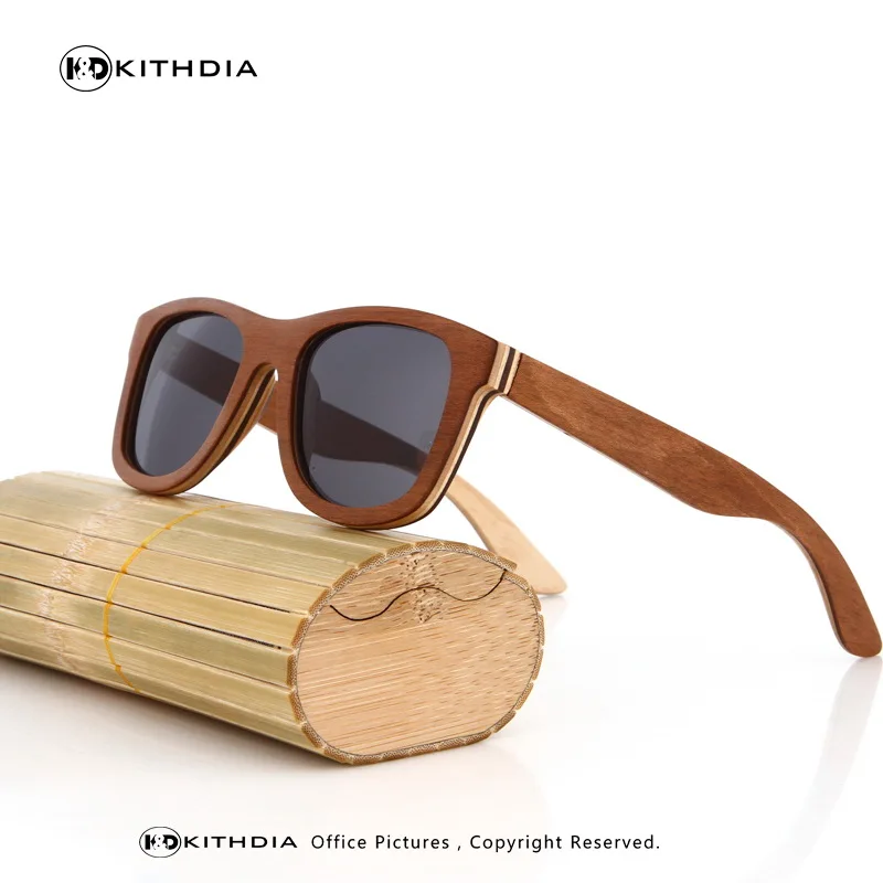 KITHDIA классические деревянные солнцезащитные очки для женщин с деревянной оправой бамбуковые солнцезащитные очки в деревянной коробке UV400 защита поляризованные линзы - Цвет линз: 9