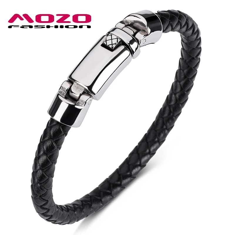 

MOZO FASHION 2019 NEW Charm Bracelets Genuine Leather Rope Spring buckle Braided Bracelet Style Punk Rock Men Jewelry PS1073