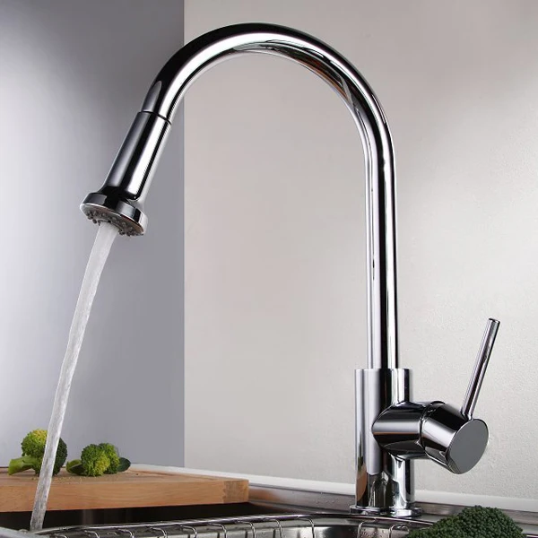 Free shipping New  polished Deck Mounted Pull Out Faucet Chrome Water Power  kitchen Sink Mixer Tap single Handle CH-8103