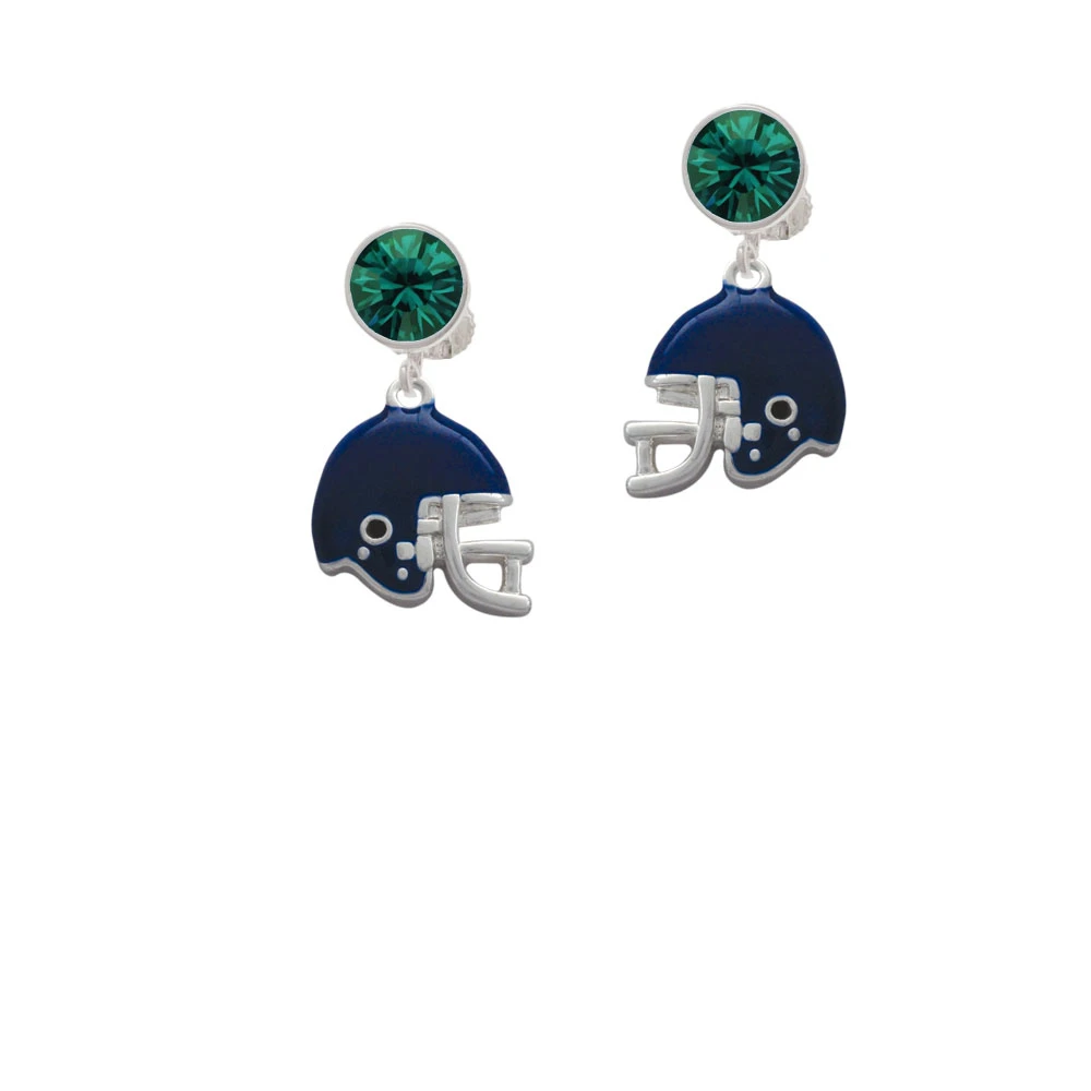 Small Blue Football Helmet Crystal Clip On Earrings (5)