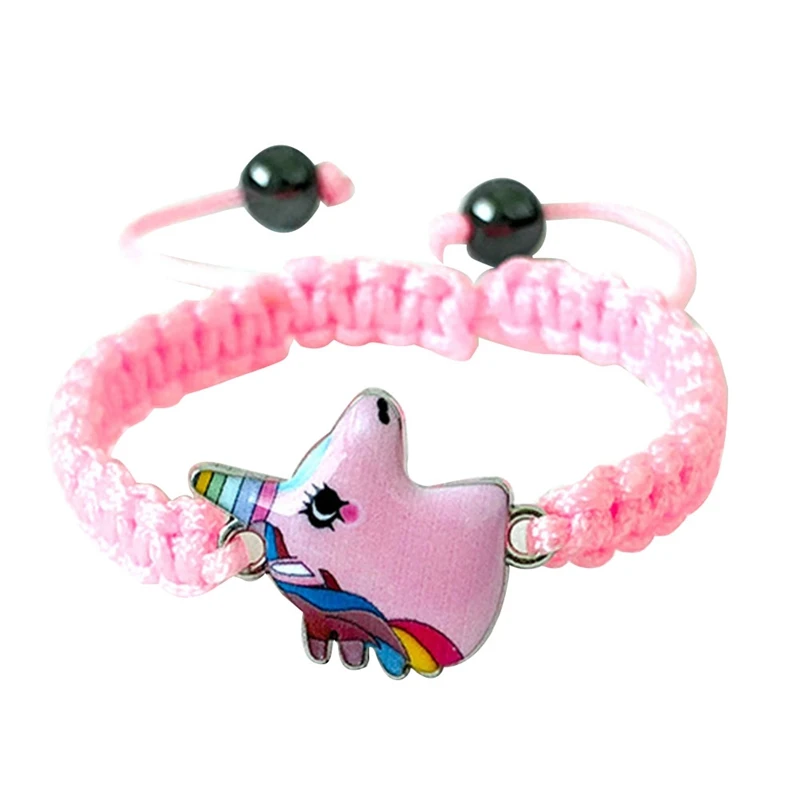 

Lovely Braided Pink Rope Unicorn Beads Bangle Bracelet Cute Cartoon Horse Weave Ropes Anklets Bracelets Jewelry For Girl Women