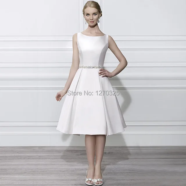 white satin knee length dress