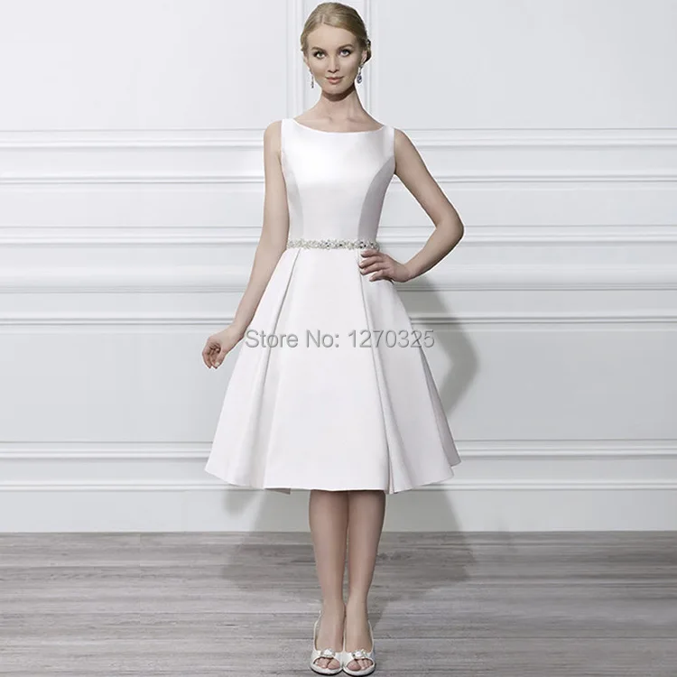 2018 Simple Atmospheric Slim Waist Long Section Luxury Crystal Lace White Satin Knee Length Tail Dress 29 1 Stl29 Jpg