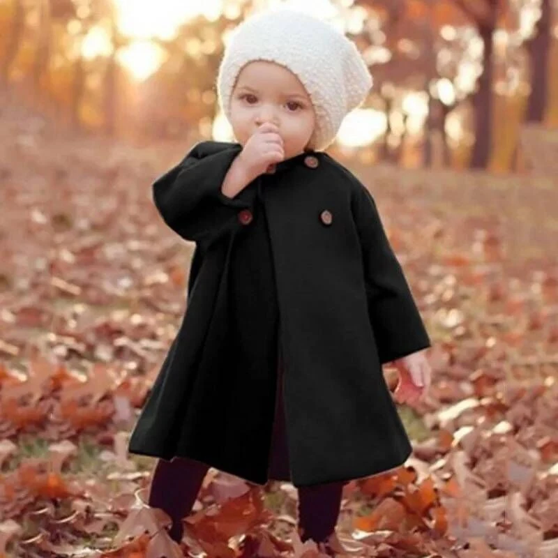 Пальто для маленьких девочек, зимнее пальто на пуговицах с круглым вырезом и длинными рукавами для девочек, верхняя одежда, От 2 до 6 лет