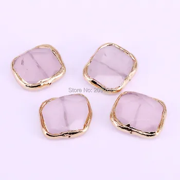 

8Pcs Gold Color Rectangle Shape Nature Pink Quartz Connector Spacer Bead For Making Bracelet necklace