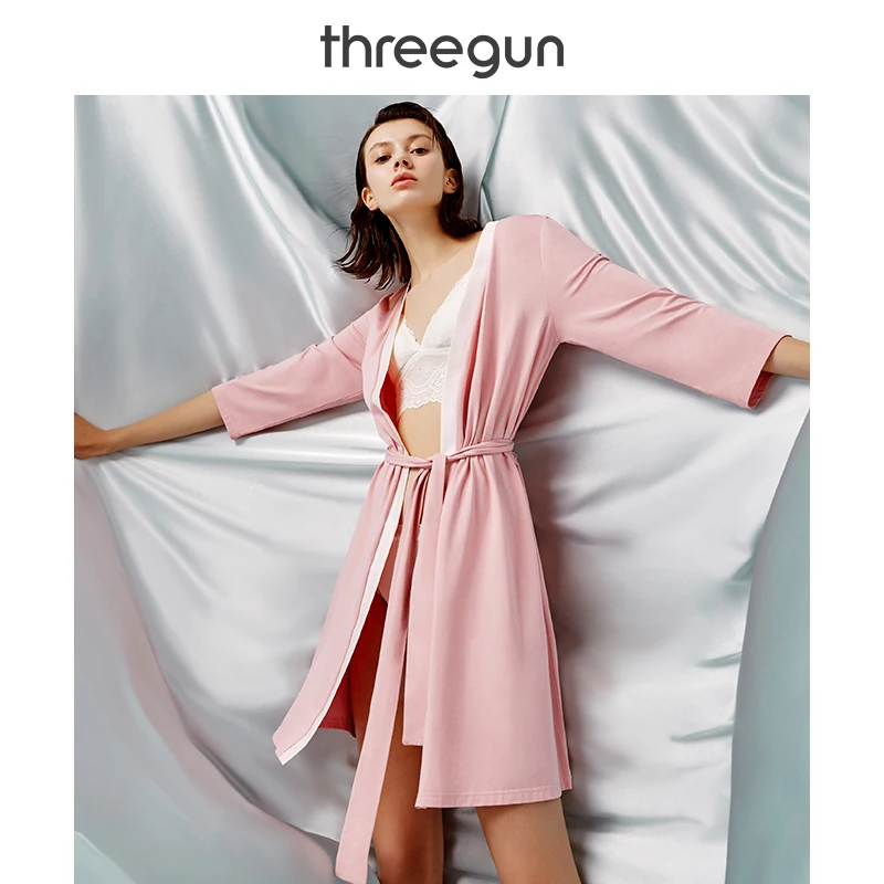 THREEGUN халат женский Пижамный сексуальный ледяной шелк хлопок Слип вискоза