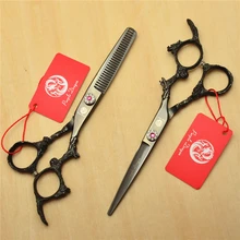 2 шт. 6,0 ''17,5 см черные 440C профессиональные человеческие волосы Парикмахерские ножницы резка+ филировочные ножницы Дракон резьба Z9005