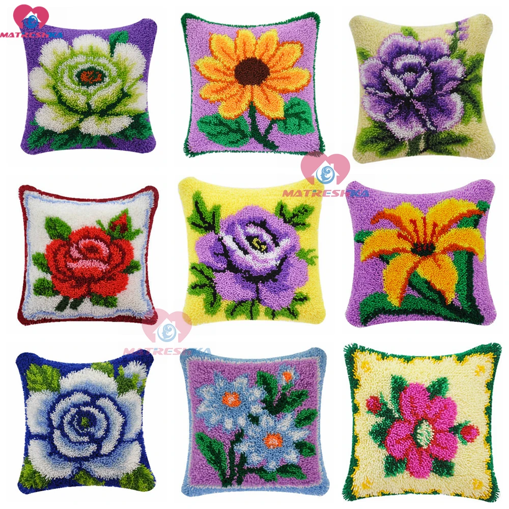 Dropshipping Latch Hook Kits Pillow Flower Diy Handmade Printed Canvas