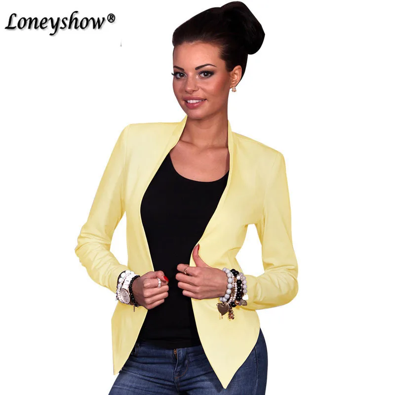 Loneyshow 2018 новые женские офисные одноцветное пиджаки Формальные Для женщин Blaser карман без воротника с длинным рукавом Верхняя одежда Femme Feminino