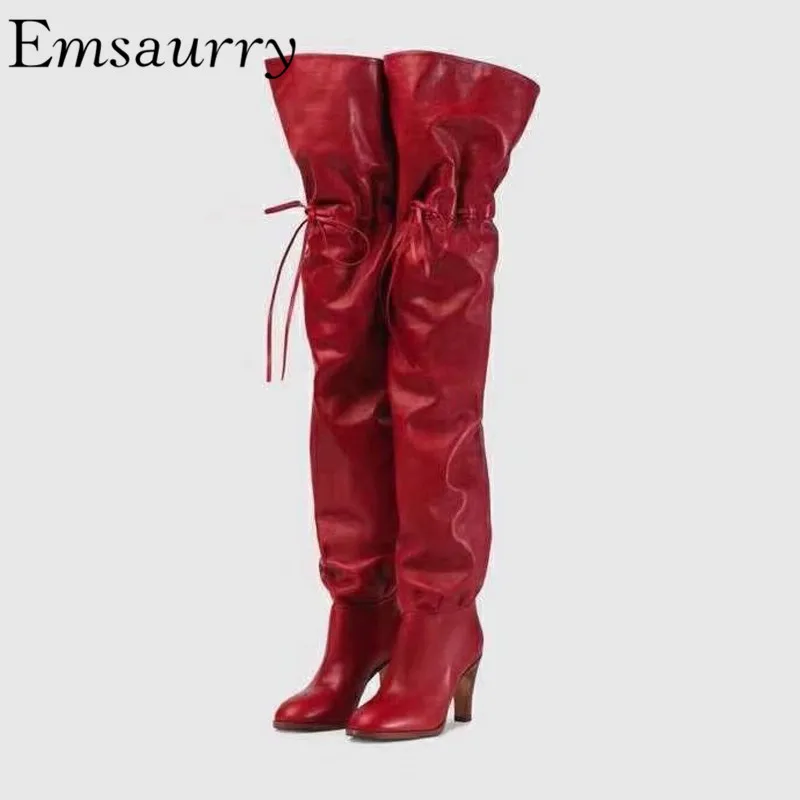 

Fashion Catwalk Over The Knee Boots Thin Heels Lace Up Round Toe New Autumn Winter Thigh High Boots Women