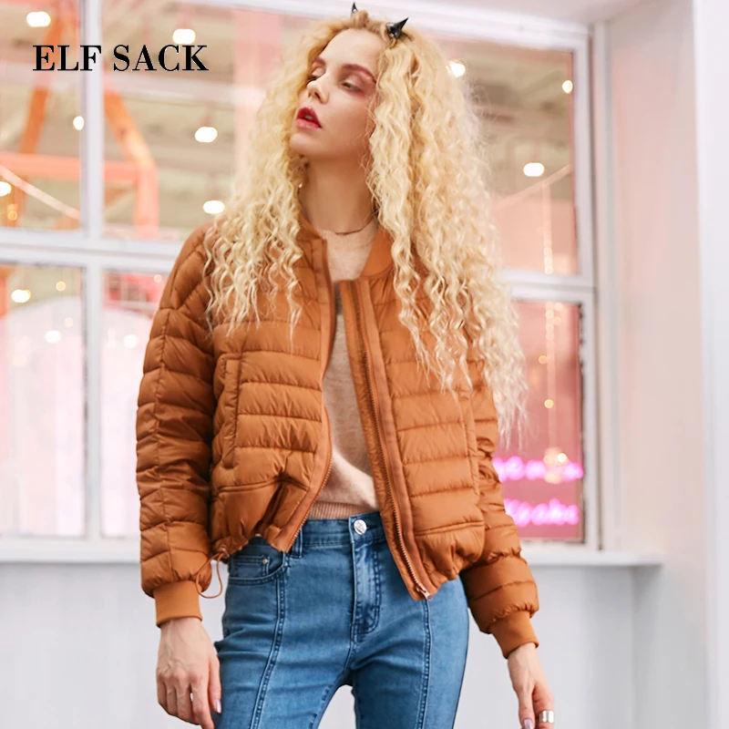 ELFSACK зима осень новинка женский ультра легкий пуховик 90% утиный пух куртки с