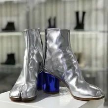 Botines mujer Mulher 2018 Sapatos Ankle Boots de Couro de Alta Botas de Salto Rodada Toes Split Mulher bota feminina Retro zapatos de mujer