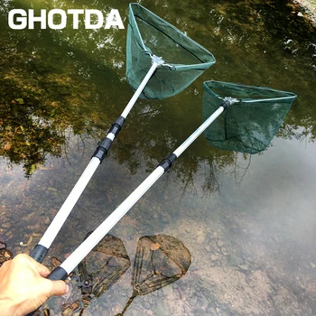 

GHOTDA 1.5M 1.7M 1.9M 2.1M Folding Fishing Net Retractable Telescoping Aluminum Alloy Pole Super Large Folding Landing Net