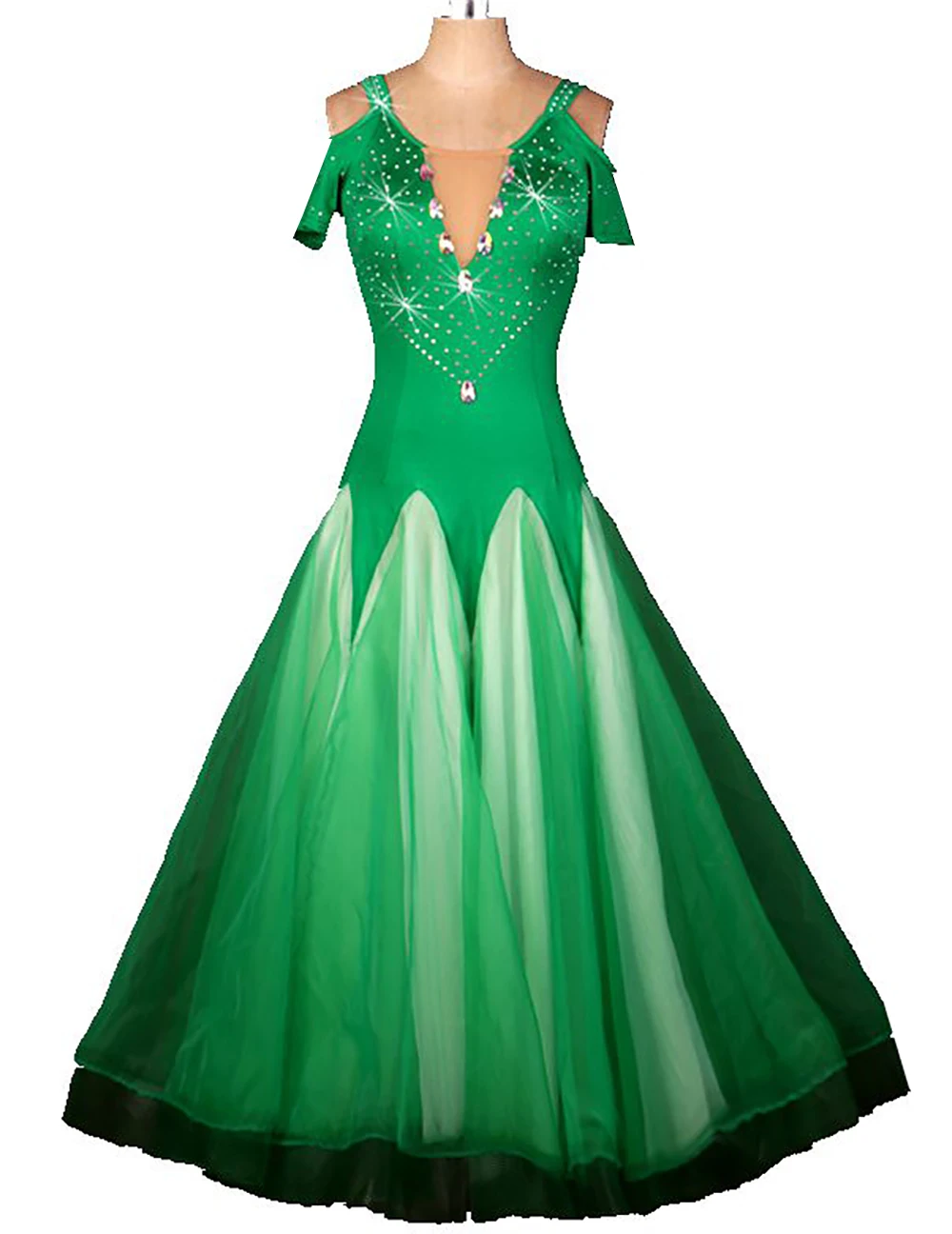 plus size green rhinestone Tassel Ballroom dancing dresses Viennese