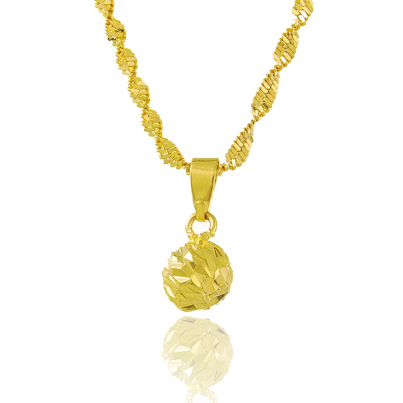 

New Arrival Free shipping fashion jewelry ball charm pendant necklaces 24K yellow necklaces water wave chains