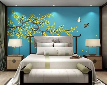 

beibehang Customized eco-friendly papel de parede 3d wallpaper hand-painted classic ginkgo flower bird new Chinese background