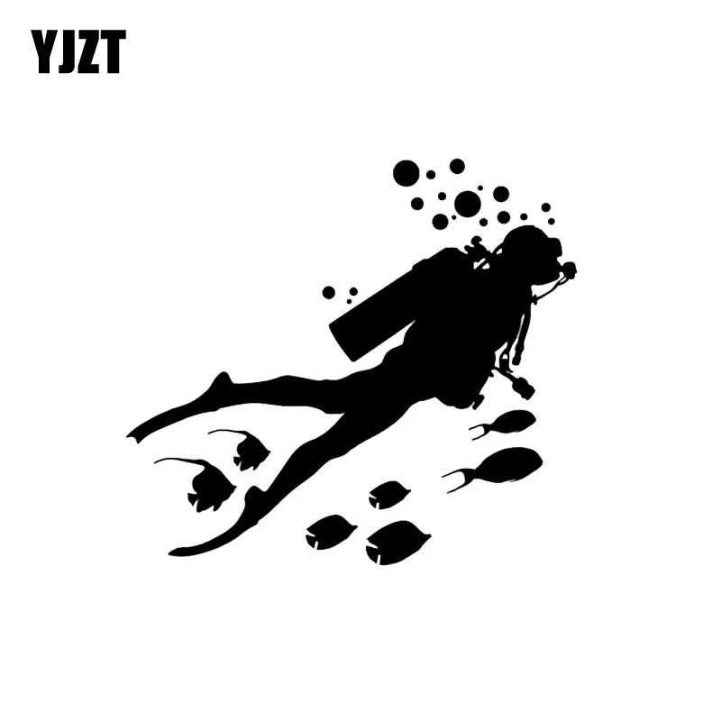 

YJZT 16.7*15CM One Diving Man And Fish Car Sticker Vinyl Car Styling Decal Accessories Decoration Black/Silver C12-0685