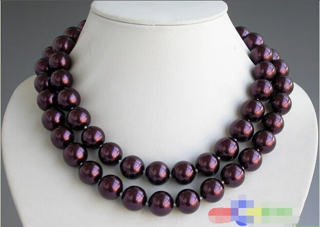 

Hot sell ->@@ 33inch 14mm round grape purple SOUTH SEA SHELL PEARL NECKLACE p2834 @^Noble style Natural Fine jewe S -Top quality
