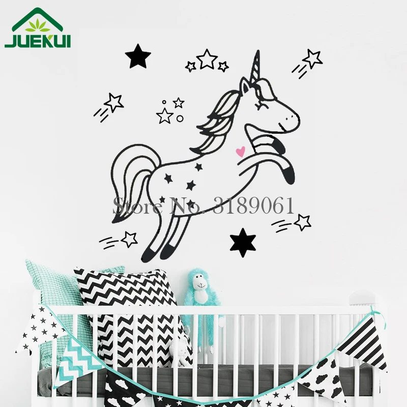 Cute Unicorn Kids Room Wall Sticker Boys Girls Bedroom Wall Art