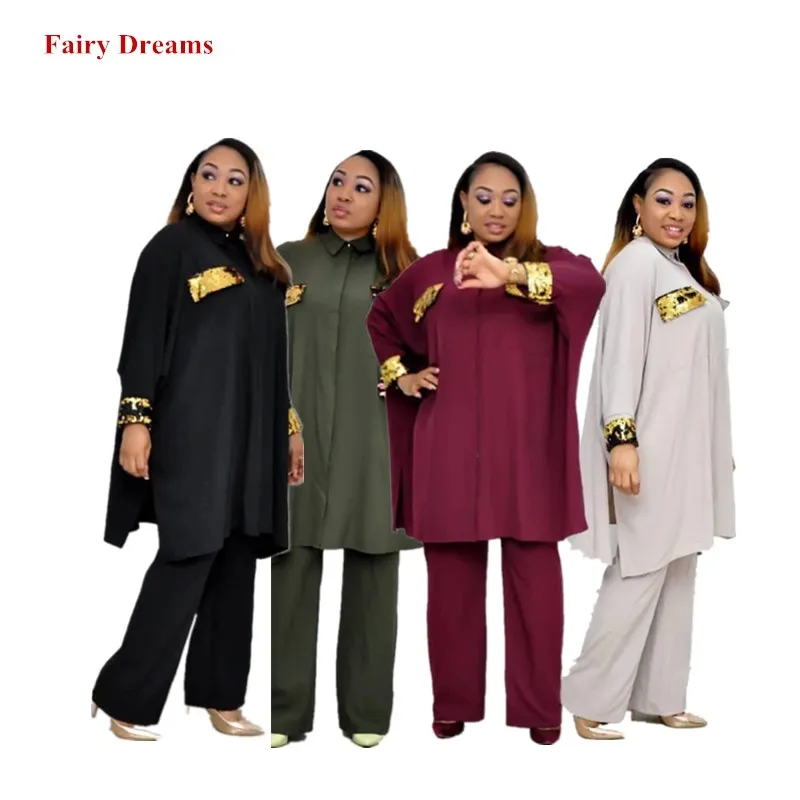 

Women Traditional African Clothing Mujer Vestido Africano Fashion 2 Piece Set Long Sleeve Top And Pants Suit Shirt Trousers 2019
