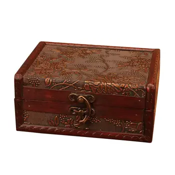 

Vintage Style Wooden Storage Box Europe Jewelry Box Handmade PU Leather Embossing Craft Storage Box