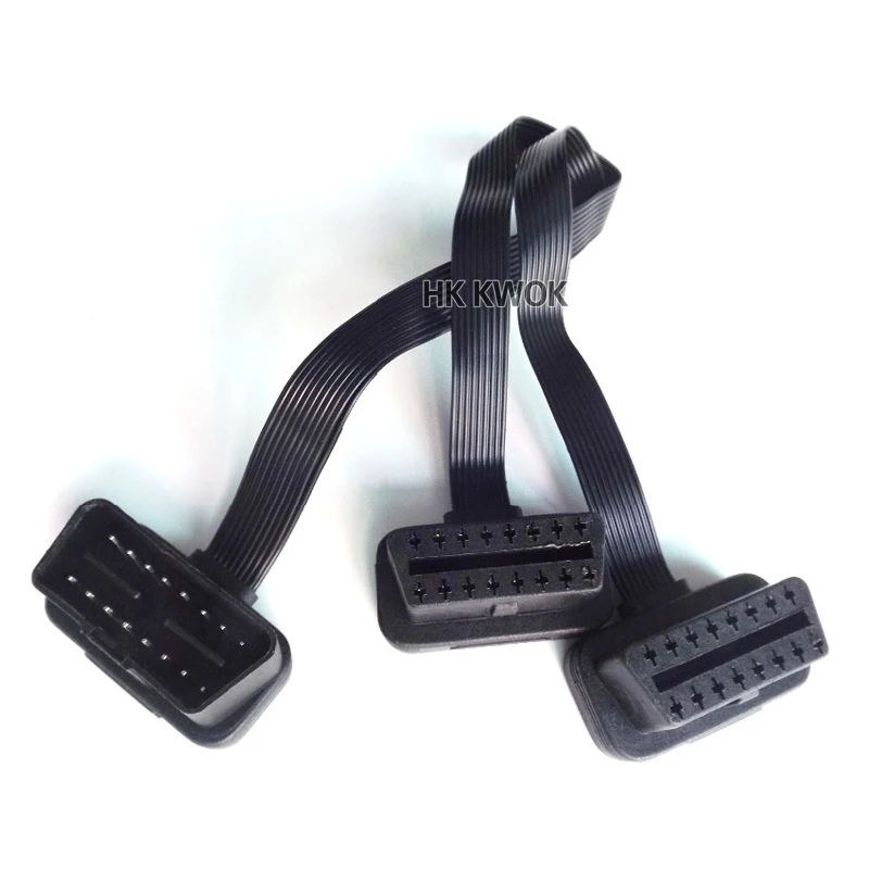 KWOKKKER плоский и тонкий As Noodle OBDII OBD 2 OBD2 16 Pin ELM327 Штекерный к двойному гнезду Y