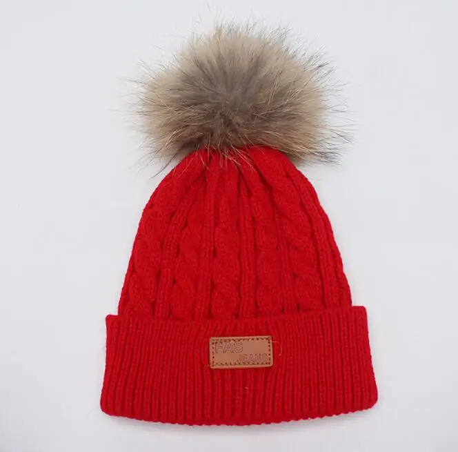 Новая Брендовая детская зимняя шапка с помпонами для девочек, шапка, вязаные шапки, новые брендовые толстые детские шапки, зимняя теплая шапка для маленьких девочек - Цвет: Red Hat