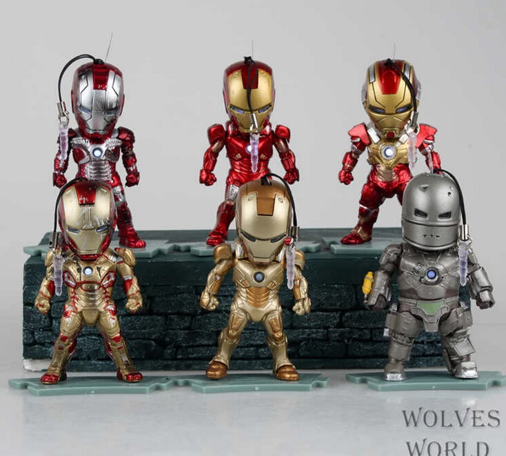 

6pcs/set Iron Man with light Action Figure Superhero Figure PVC Toy brinquedos with original box R625