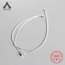 925 пробы Серебряный Модный двухслойный браслет для женщин S925 браслет на лодыжку Регулируемая длина