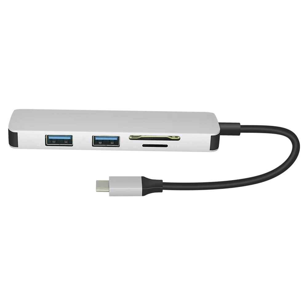 Хит-5 в 1 USB C концентратор USB-C-HDMI USB 3,0 SD/TF кард-ридер адаптер для Mac Book Pro samsung Galaxy Thunderbolt 3 USB-C зарядное устройство - Цвет: Серебристый