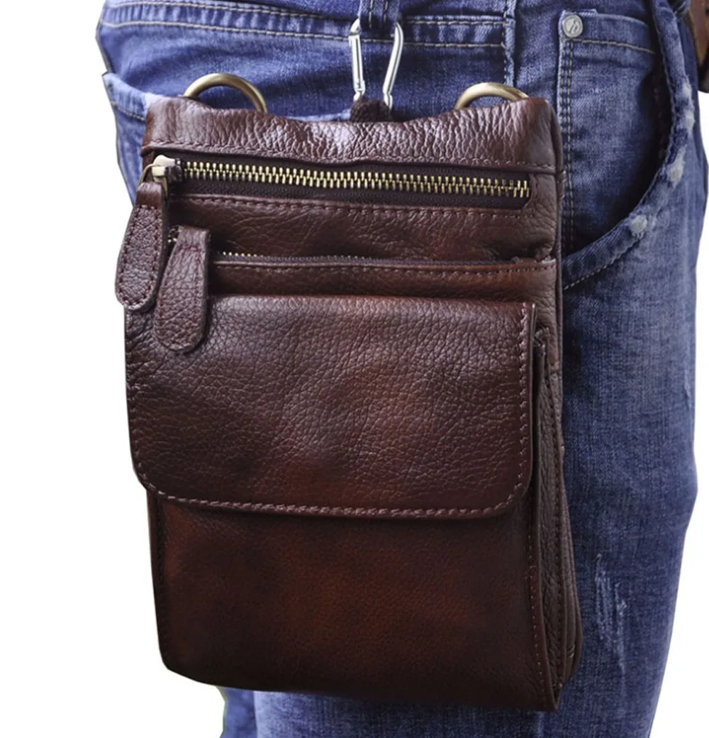 New High Quality Genuine Leather Oil wax Leather Cowhide Men's Fanny