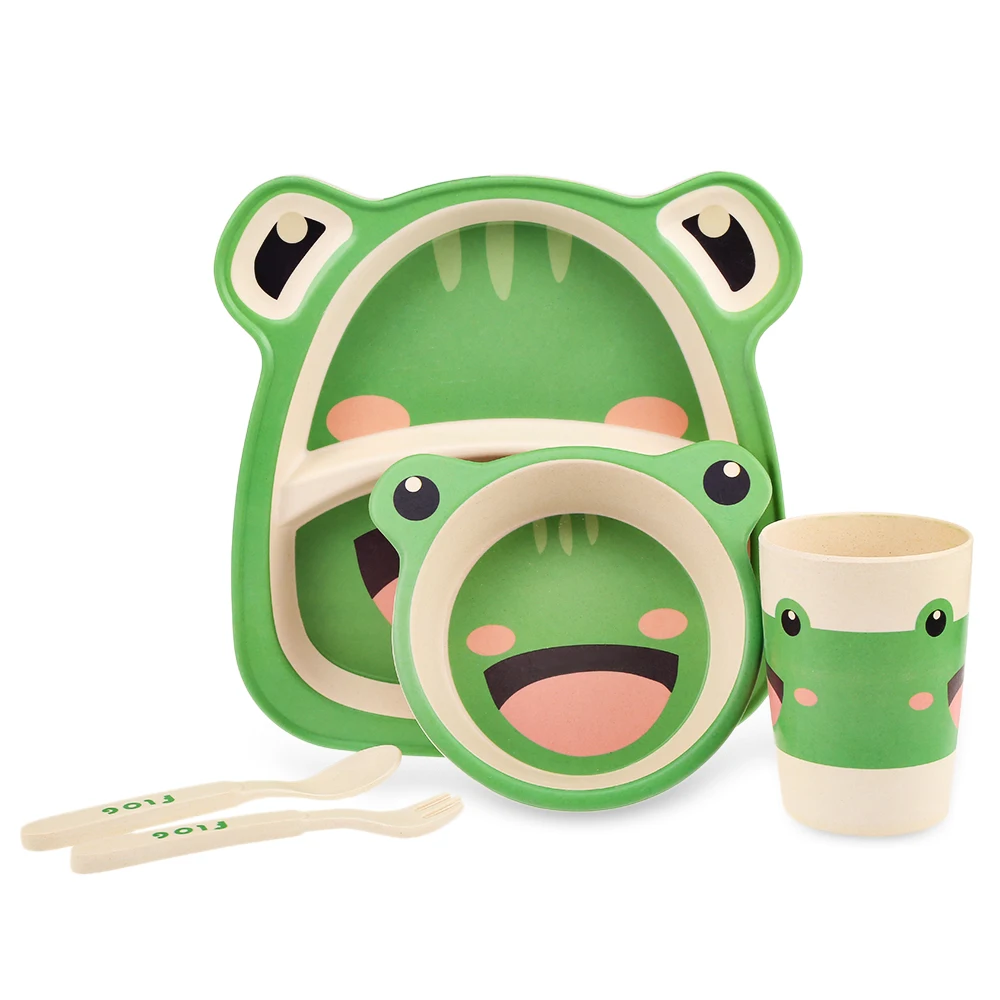 5pcs/Set 100% Bamboo Children Tableware Set Baby Kids Plate Creative Animal Cartoon Pattern Plate Bowl Cup Fork Dinnerware Gift 5pcs/Set 100% Bamboo Children Tableware Set Baby Kids Plate Creative Animal Cartoon Pattern Plate Bowl Cup Fork Dinnerware Gift