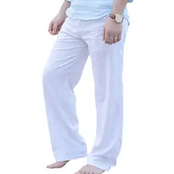 Laamei для мужчин свободные повседневные штаны для девочек демисезонный одноцветное мотобрюки белый льняной эластичный корсаж прямые