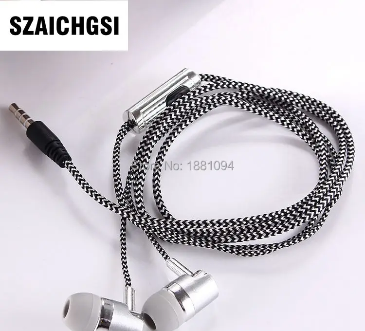 SZAICHGSI 3.5mm In-Ear Stereo braided Earbuds Earphone For iPhone 6 plus 5 Samsung phone mp 3 4 wholesale 200pcs/lot | Электроника