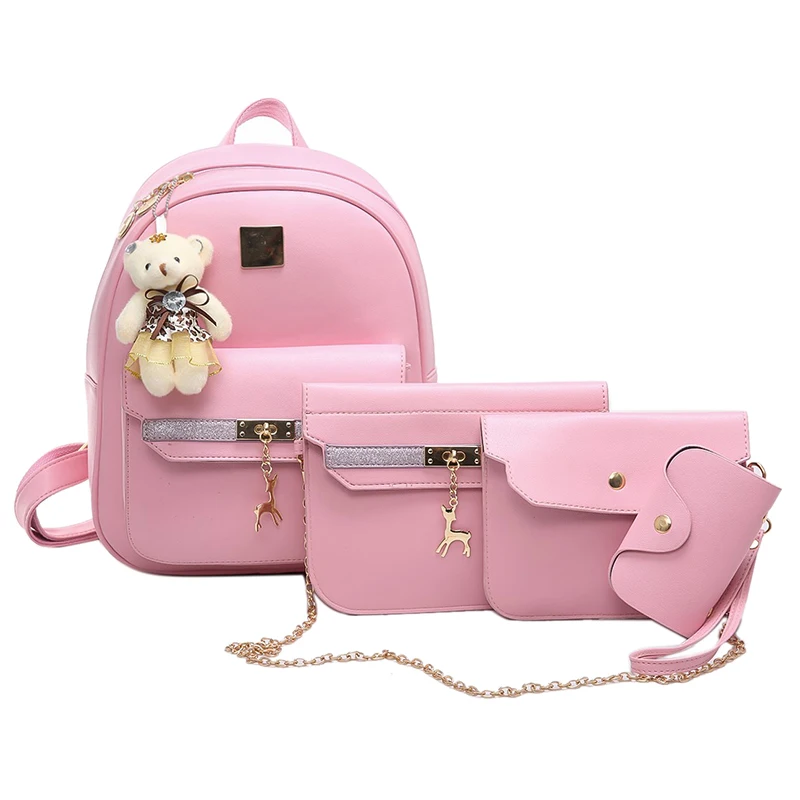

2017 New PU Leather Backpack+single shoulder Bag+Clutch Women Backpack For Teenage Girls School Bags 592